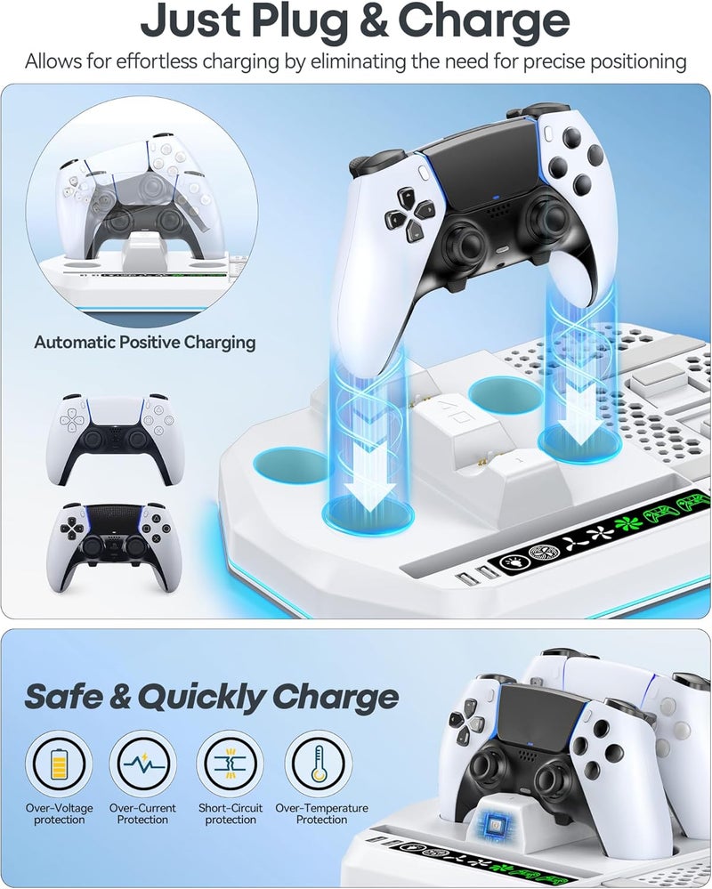Gersker Cooling Station for PS5 with Dual Controller Charger Compatible with Playstation 5/Slim/Pro, PS5 Cooling Stand Station Vertical & 3 Level Cooler Fan, Controller Charging Dock, For PlayStation 3 Games - Image 4